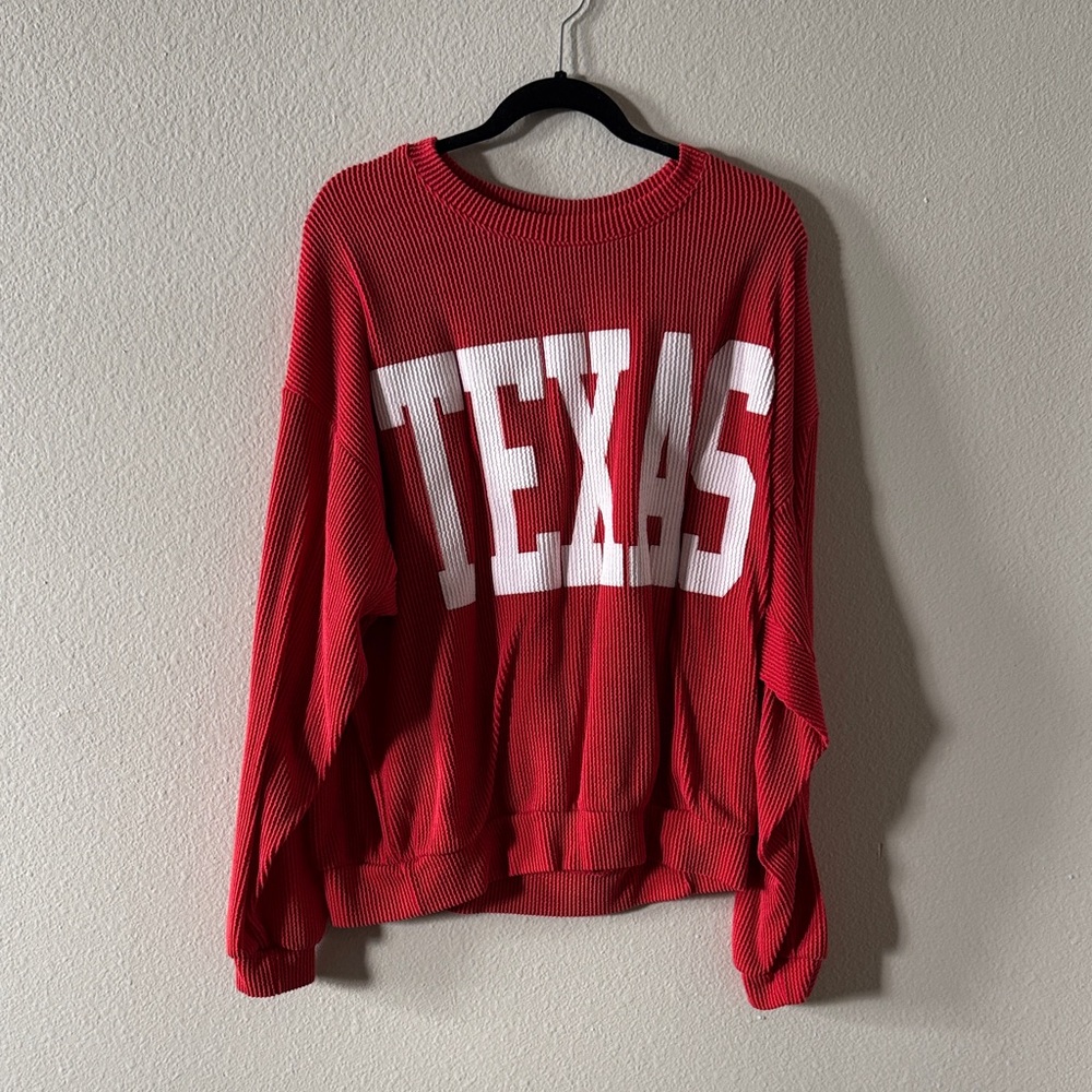 BUCKETLIST Red Texas Crew Neck Sweater